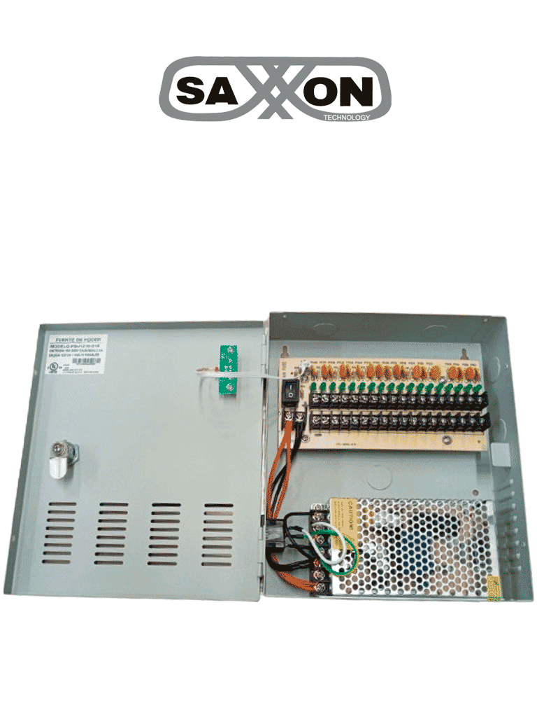 SAXXON PSU1210D18 - Fuente de Poder de 12 vcd/ 10 Amperes/ Para 18 Camaras/ 0.55 Amperes por Canal/ Protección contra Sobrecargas/ Certificación UL/ SAXXON PSU1210D18 - Fuente de Poder de 12 vcd/ 10 Amperes/ Para 18 Camaras/ 0.55 Amperes por Canal/ Protección contra Sobrecargas/ Certificación UL/